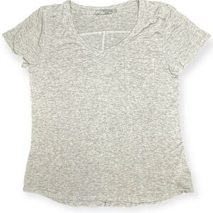 PRANA Women’s Gray Foundation Short Sleeve V-Neck Pocket Tee Size Medium